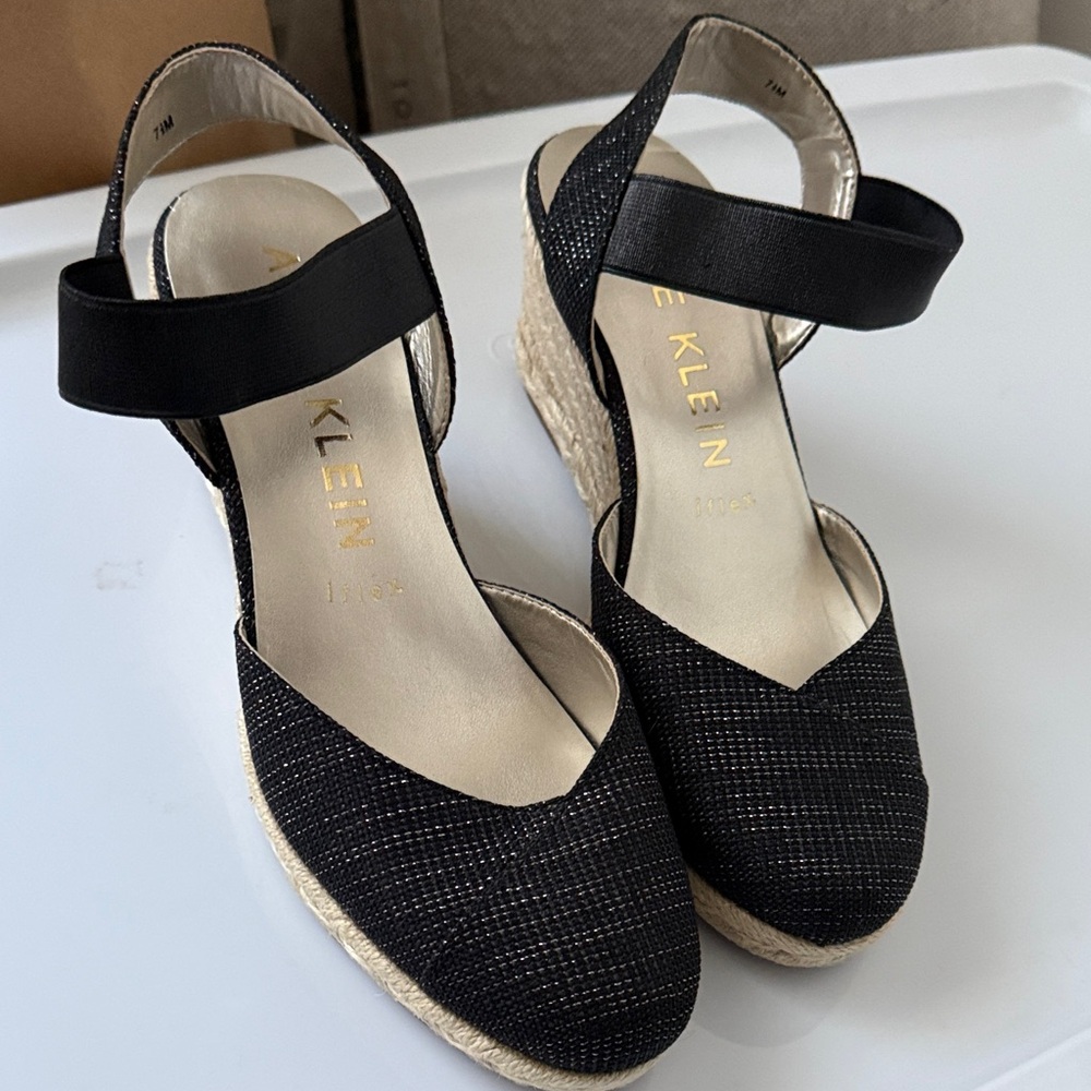 Anne Klein Black Espadrille Wedges